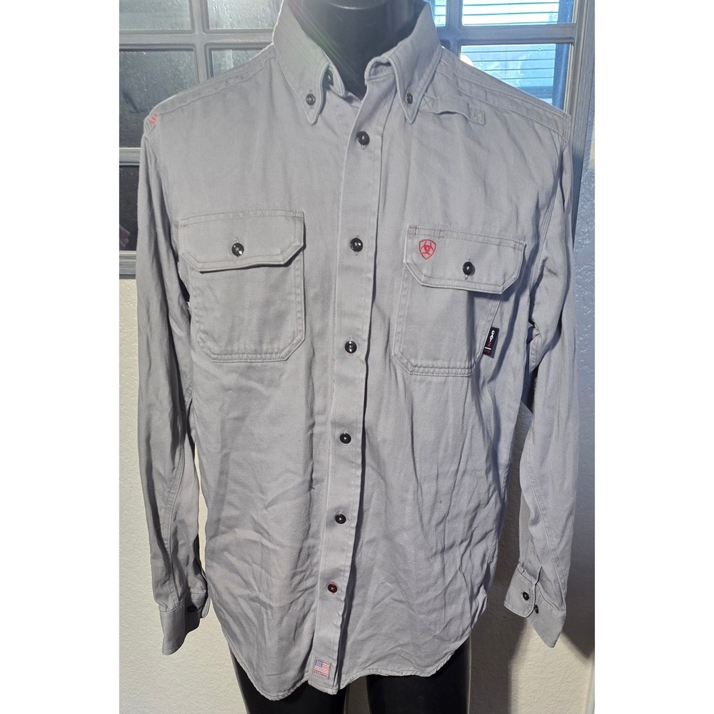 Ariat FR Mens Gray Flame Resistant Work Shirt CAT 2 Button Down Size M